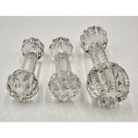 Antique American Brilliant Crystal Cut Glass Faceted Barbell Knife Rest Set of 3 - Picture 5 of 9